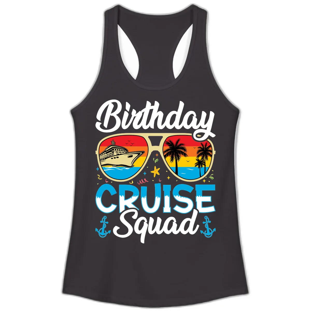 Birthday Cruise Squad Sunglasses Ladies Tank in Black