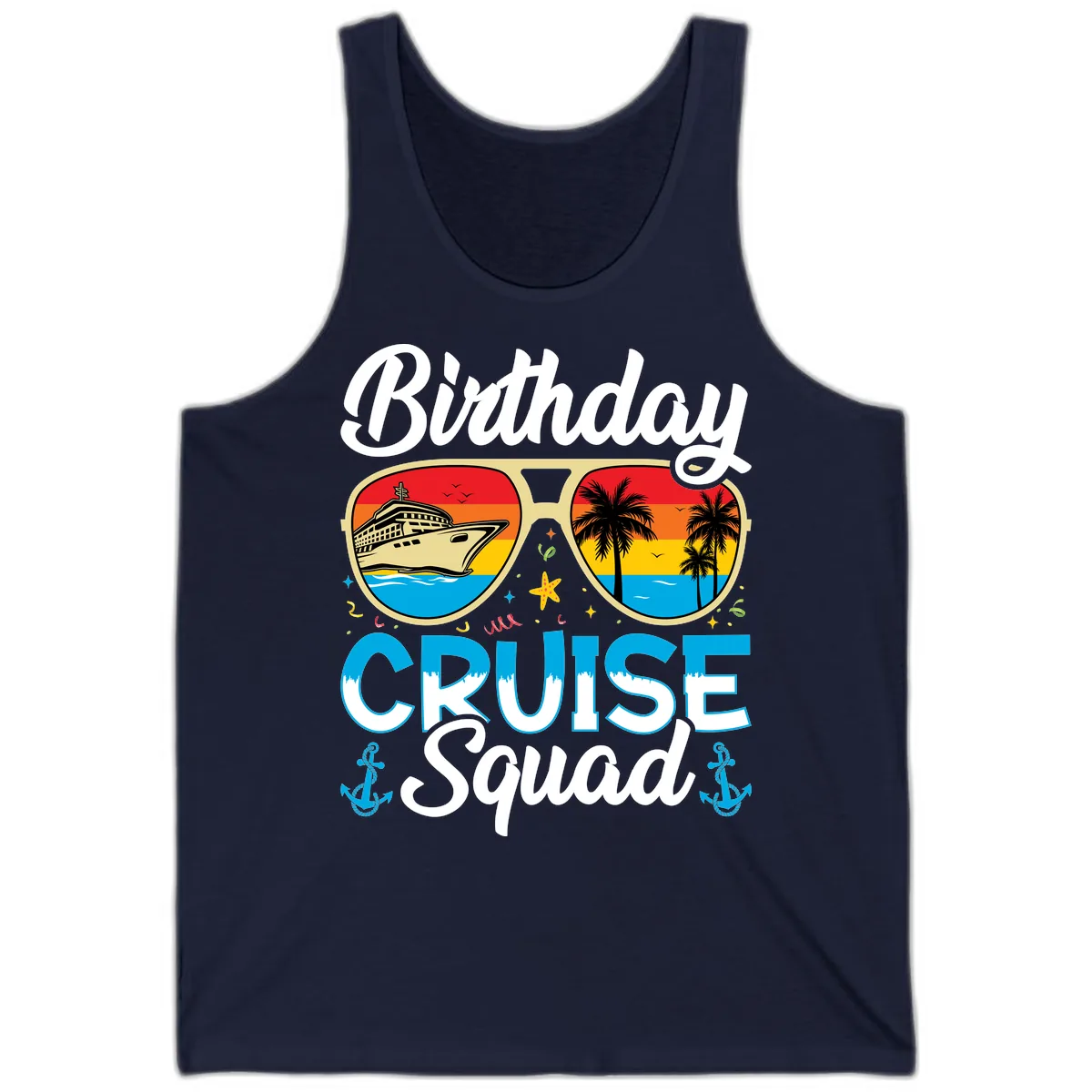 Birthday Cruise Squad Sunglasses Tank in Navy