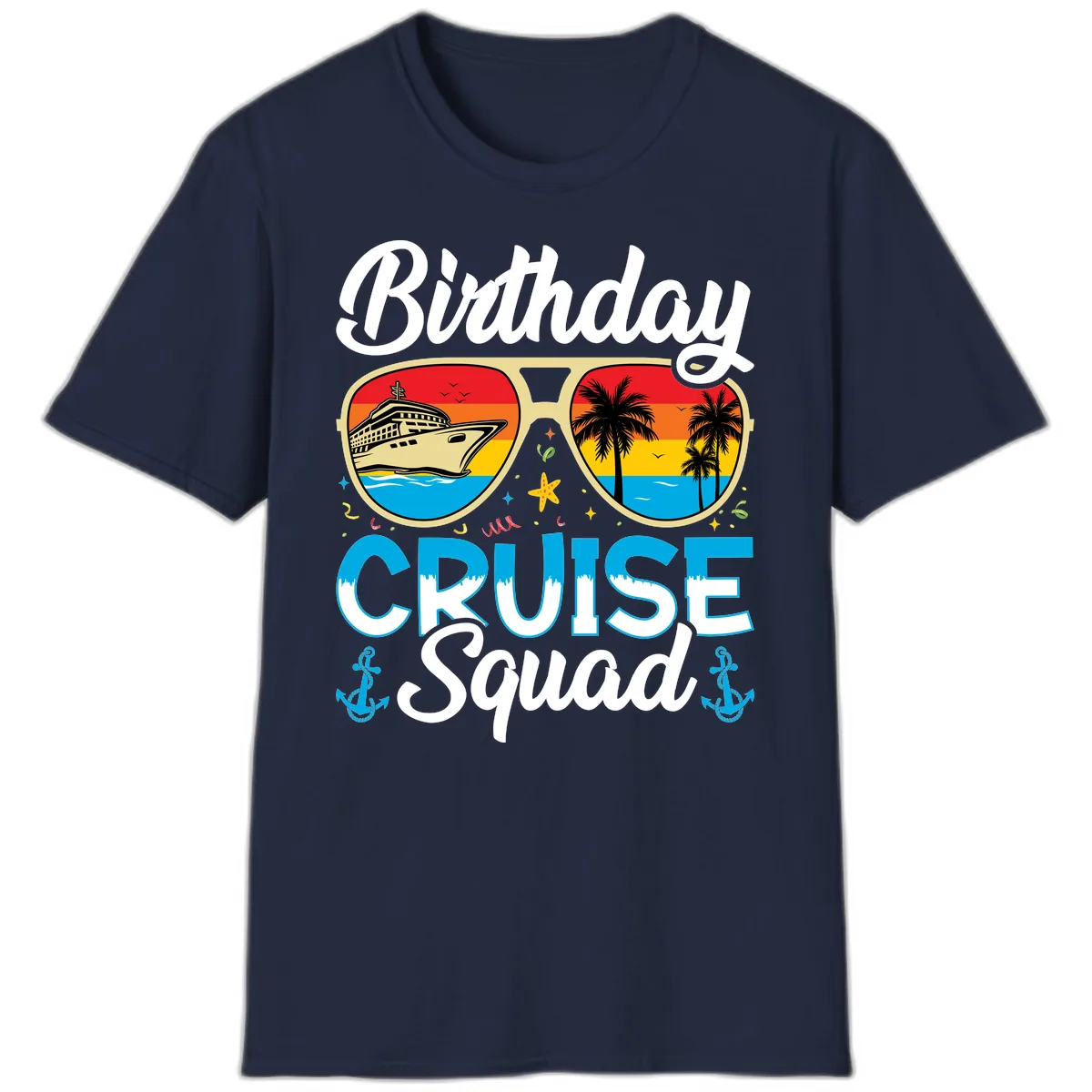 Birthday Cruise Squad Sunglasses T-Shirt in Navy