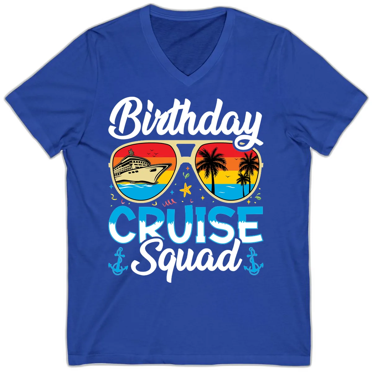 Birthday Cruise Squad Sunglasses V-Neck in True Royal