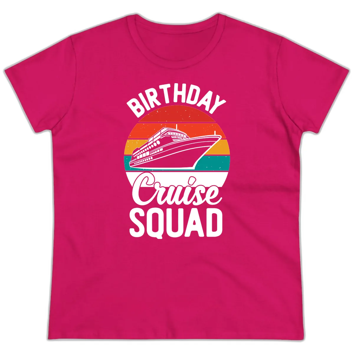Birthday Cruise Squad Ladies Tee in Heliconia