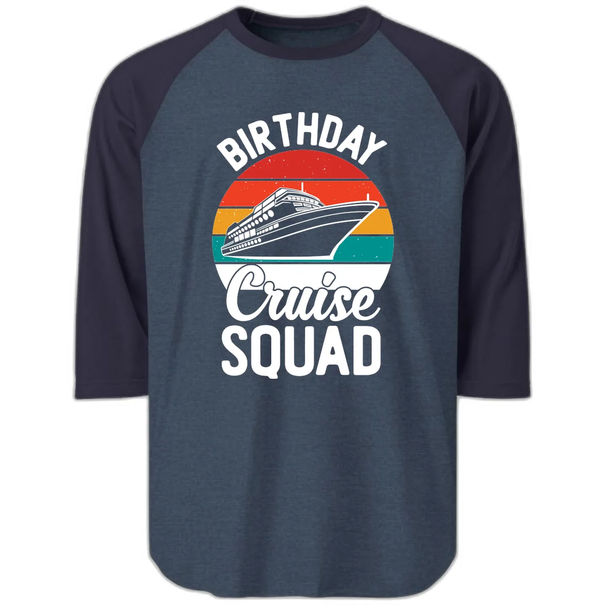 Birthday Cruise Squad Raglan 3/4 in Heather Denim Navy