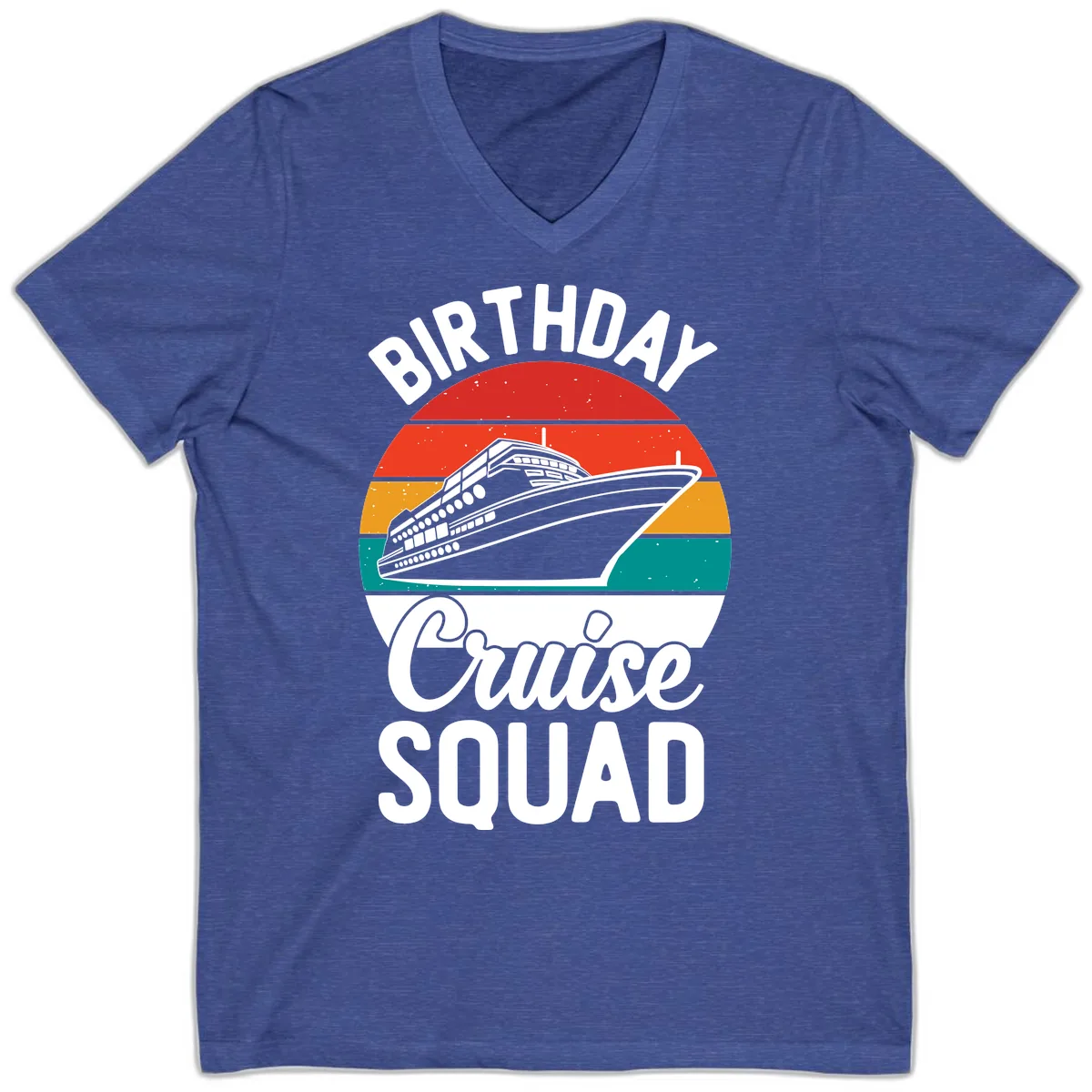 Birthday Cruise Squad V-Neck in Heather True Royal
