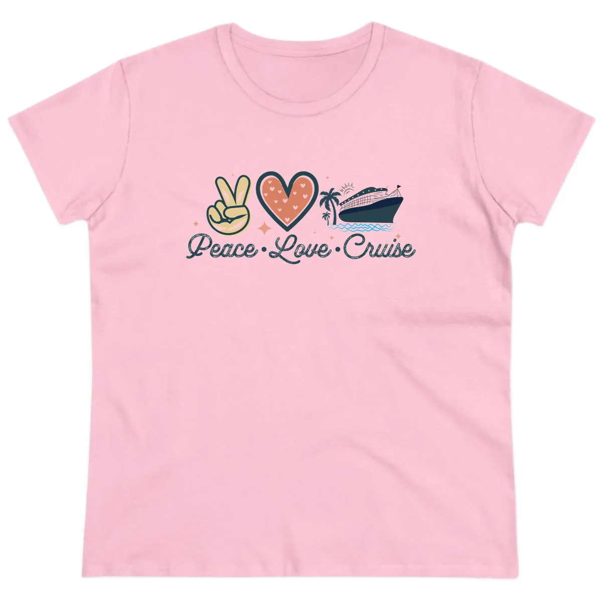 Peace Love Cruise Ladies Tee in Light Pink