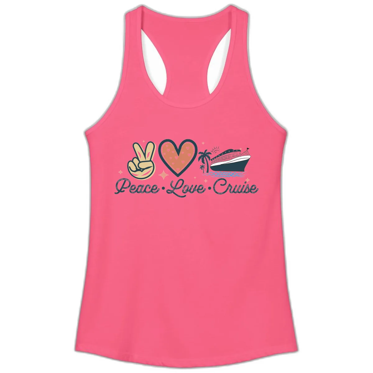 Peace Love Cruise Ladies Tank in Solid Hot Pink