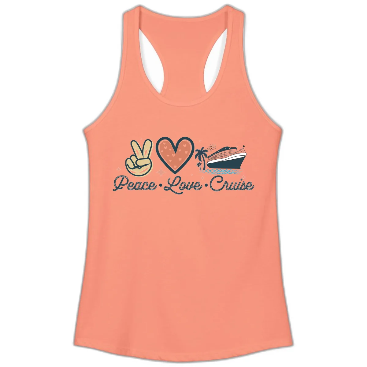 Peace Love Cruise Ladies Tank in Solid Light Orange