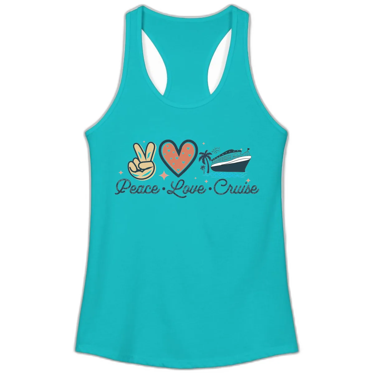 Peace Love Cruise Ladies Tank in Tahiti Blue