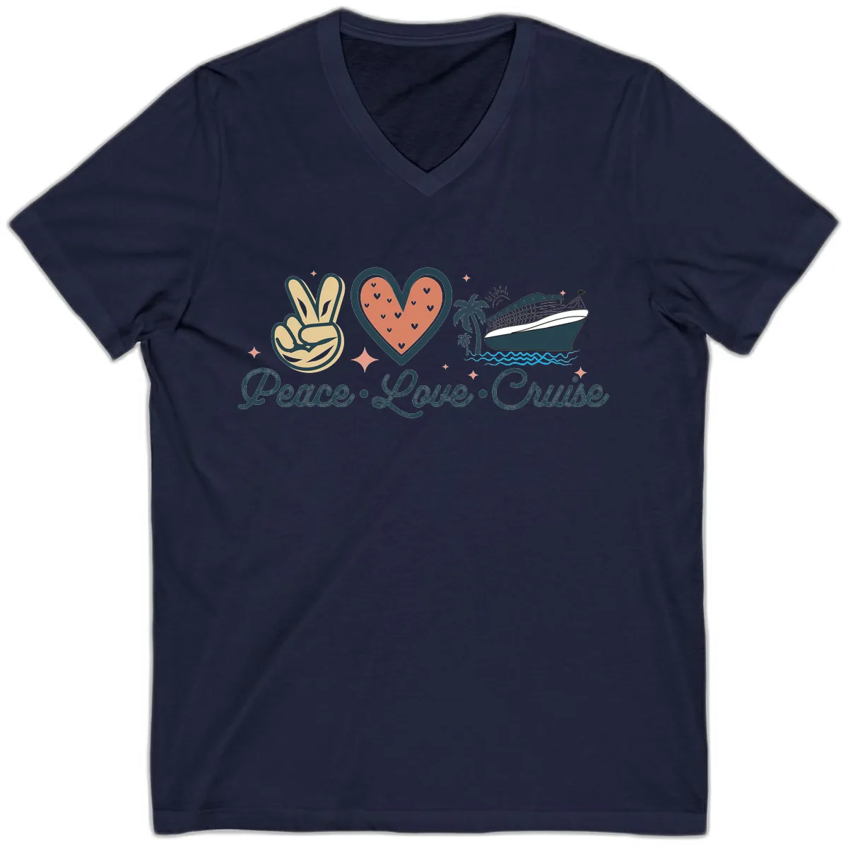 Peace Love Cruise V-Neck in Navy