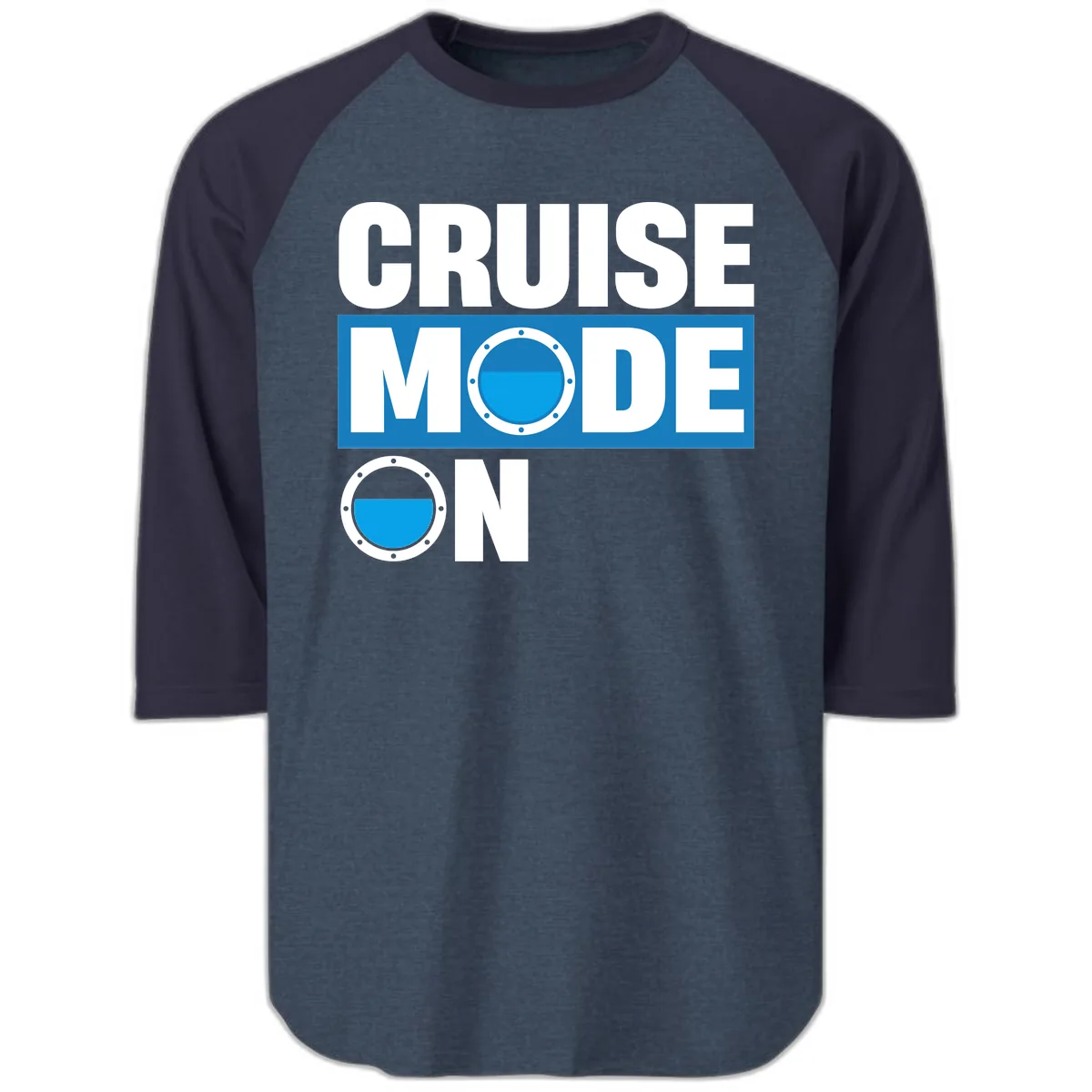 Cruise Mode On Raglan 3/4 in Heather Denim Navy
