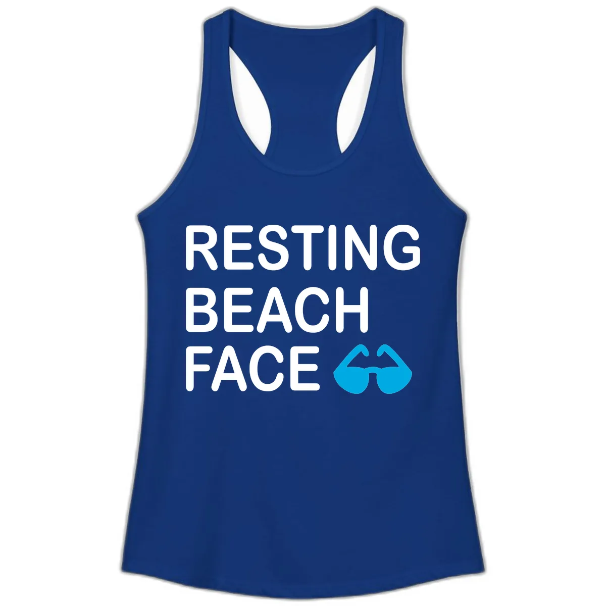 Resting Beach Face Ladies Tank in Solid Royal