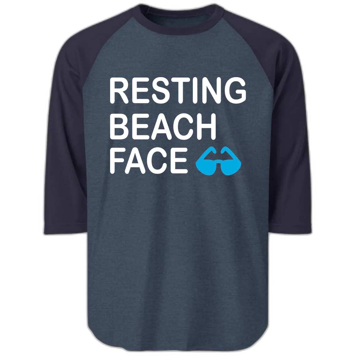 Resting Beach Face Raglan 3/4 in Heather Denim Navy