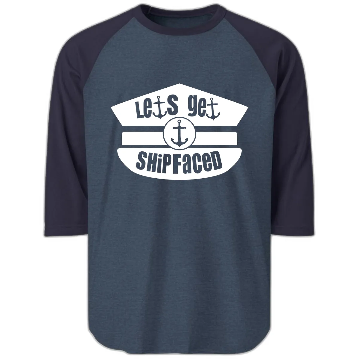 Let's Get Shipfaced Raglan 3/4 in Heather Denim Navy