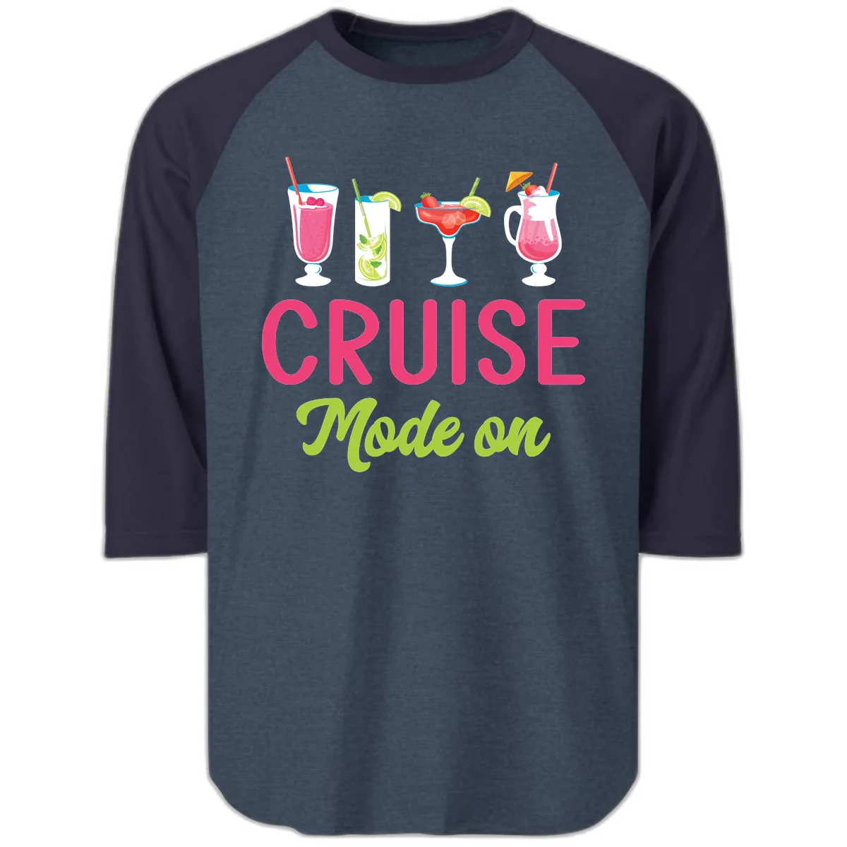 Cruise Mode On Raglan 3/4 in Heather Denim Navy
