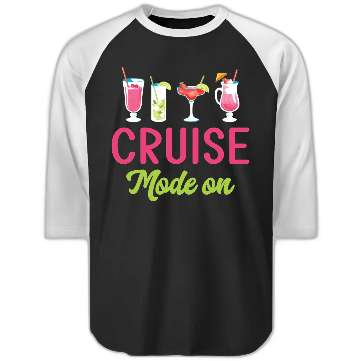 Cruise Mode On Raglan 3/4 in Black White