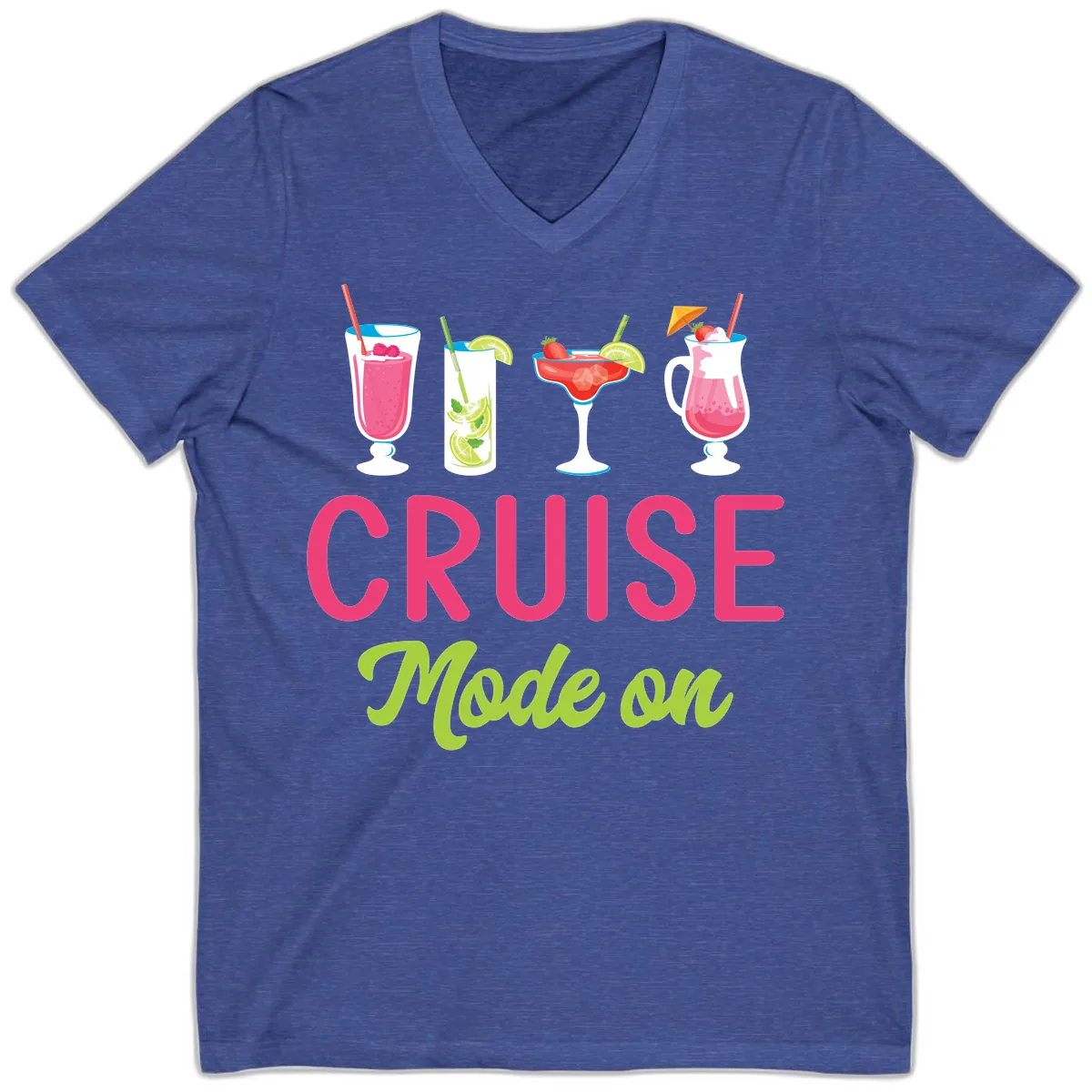 Cruise Mode On V-Neck in Heather True Royal