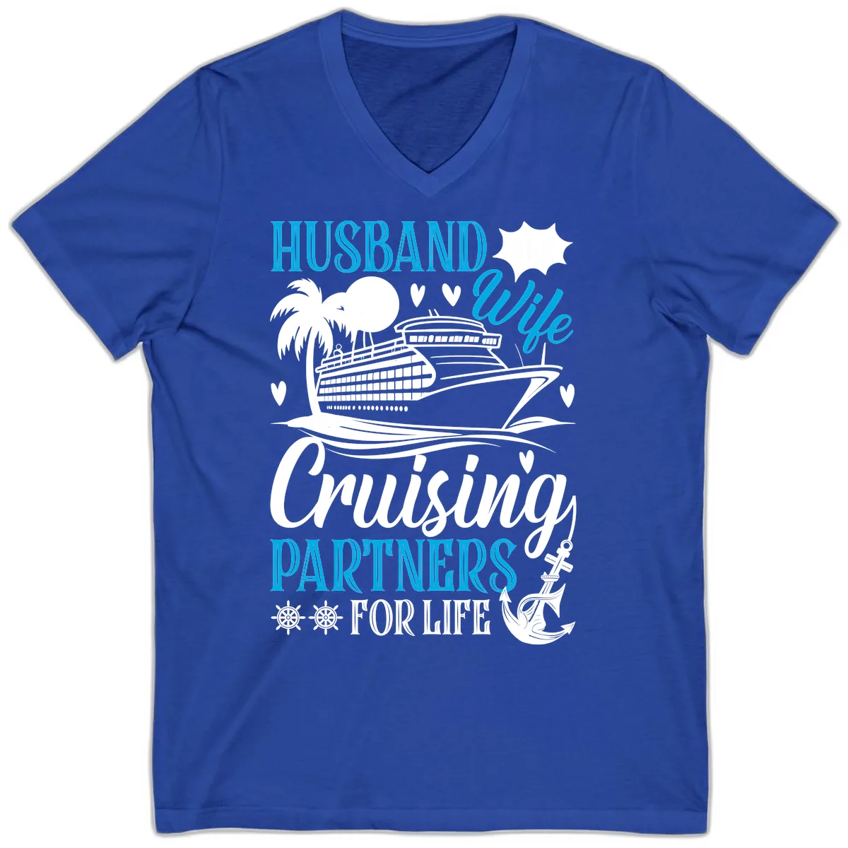 Husband Cruising Partners For Life V-Neck in True Royal