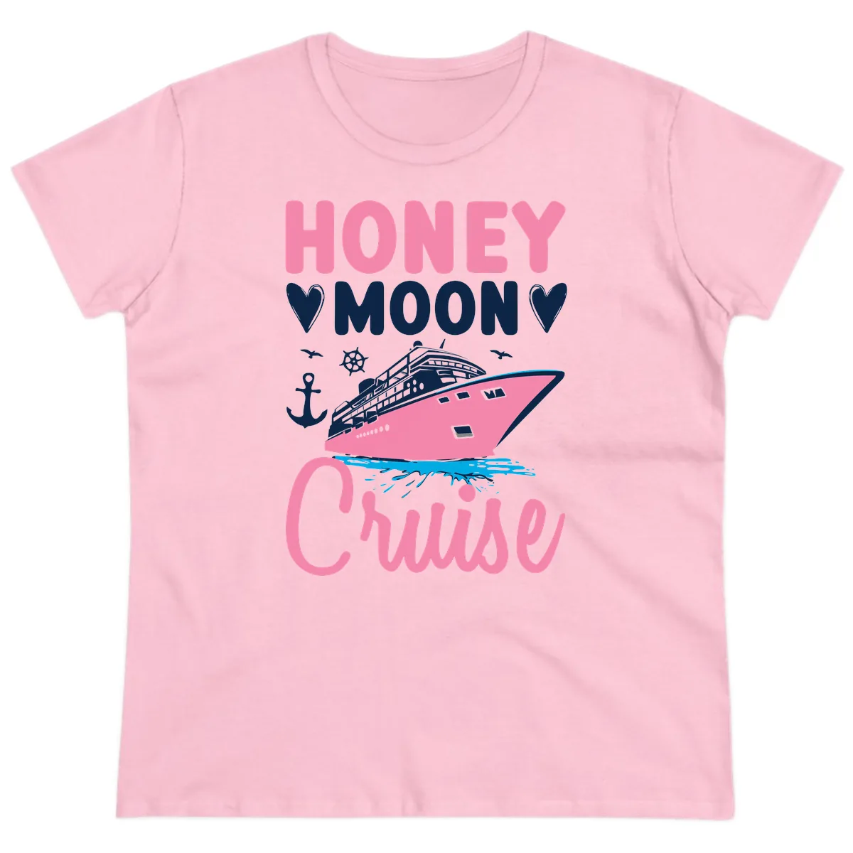 Honeymoon Cruise Club Ladies Tee in Light Pink