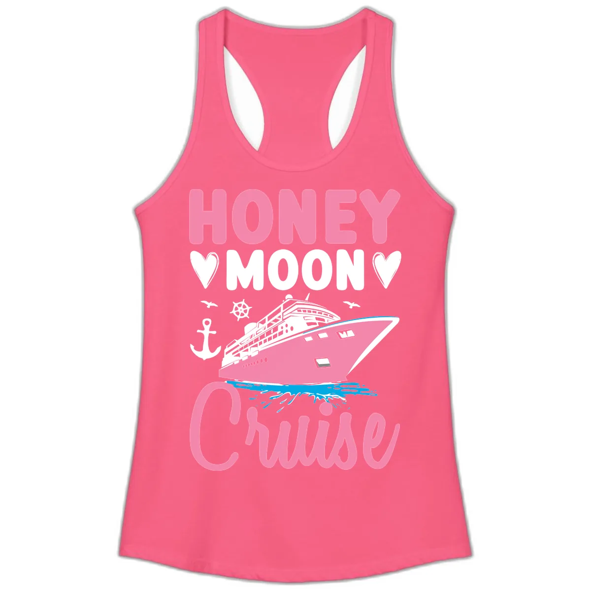 Honeymoon Cruise Club Ladies Tank in Solid Hot Pink