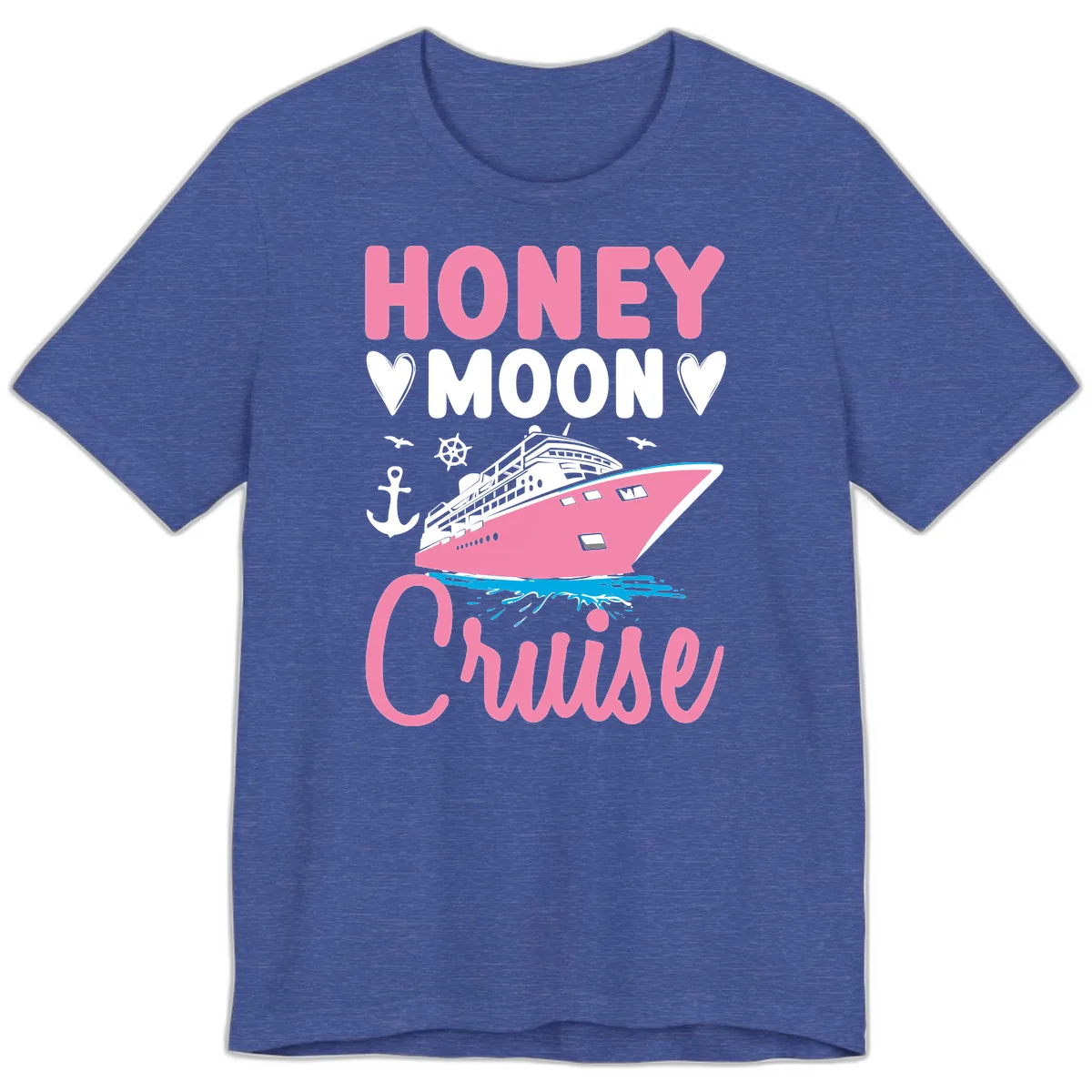 Honeymoon Cruise Club Premium T-Shirt in Heather True Royal