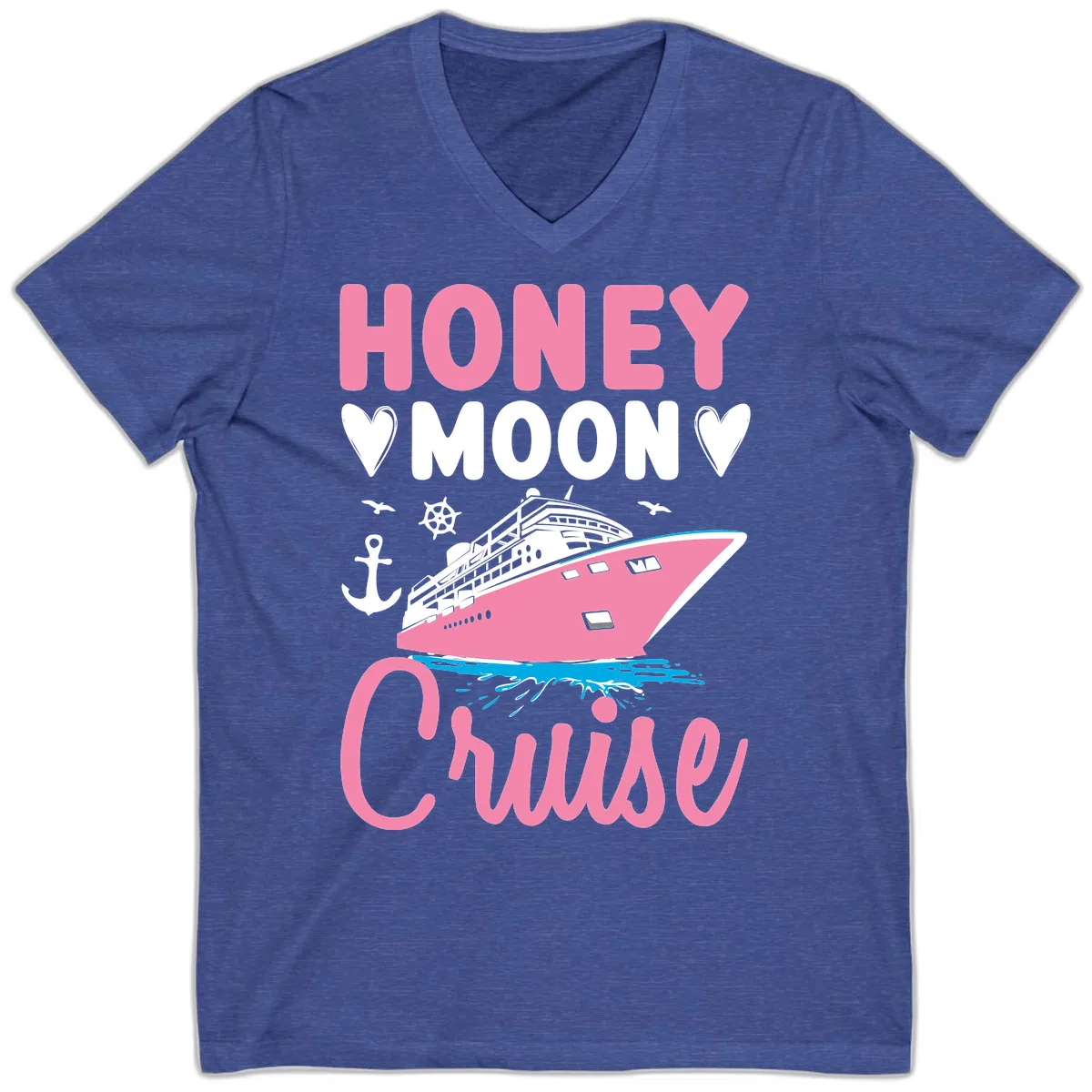 Honeymoon Cruise Club V-Neck in Heather True Royal