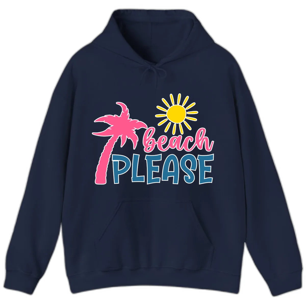 Beach Please Palm Sun Hoodie in Navy