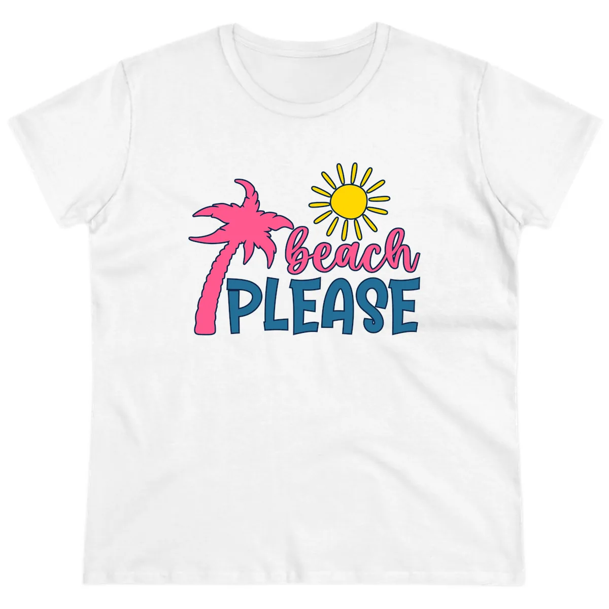Beach Please Palm Sun Ladies Tee in White