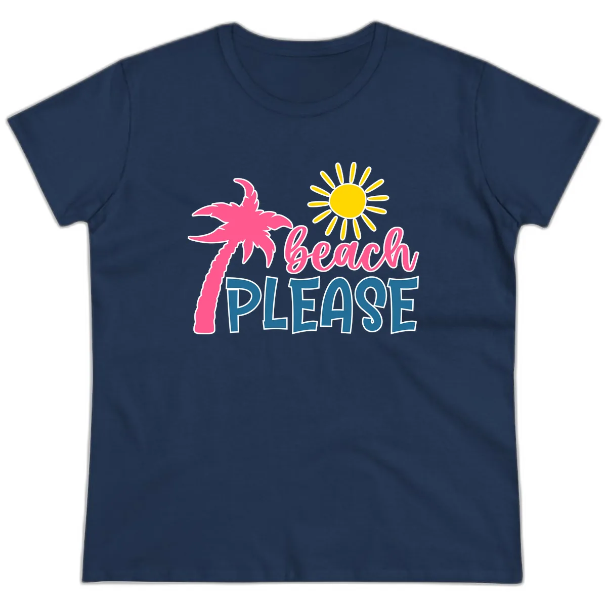 Beach Please Palm Sun Ladies Tee in Navy