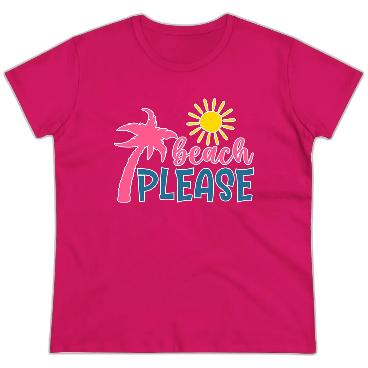 Beach Please Palm Sun Ladies Tee in Heliconia