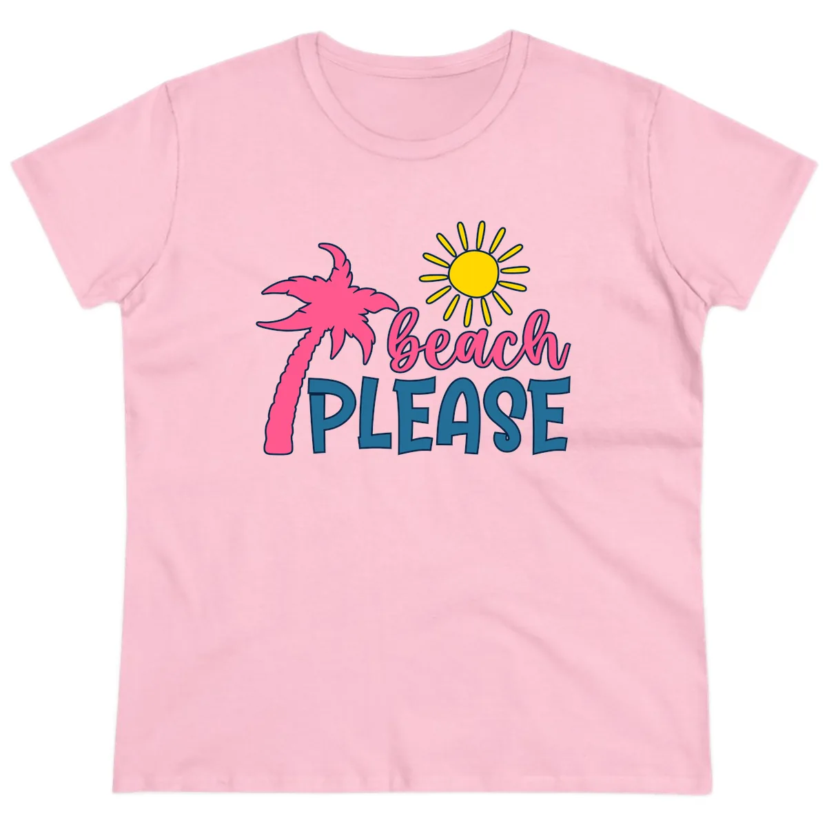 Beach Please Palm Sun Ladies Tee in Light Pink