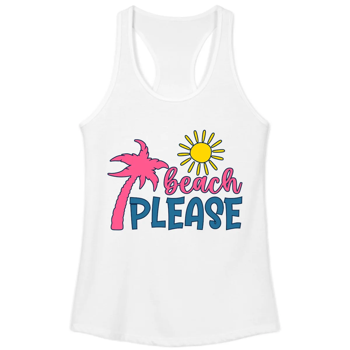 Beach Please Palm Sun Ladies Tank in White
