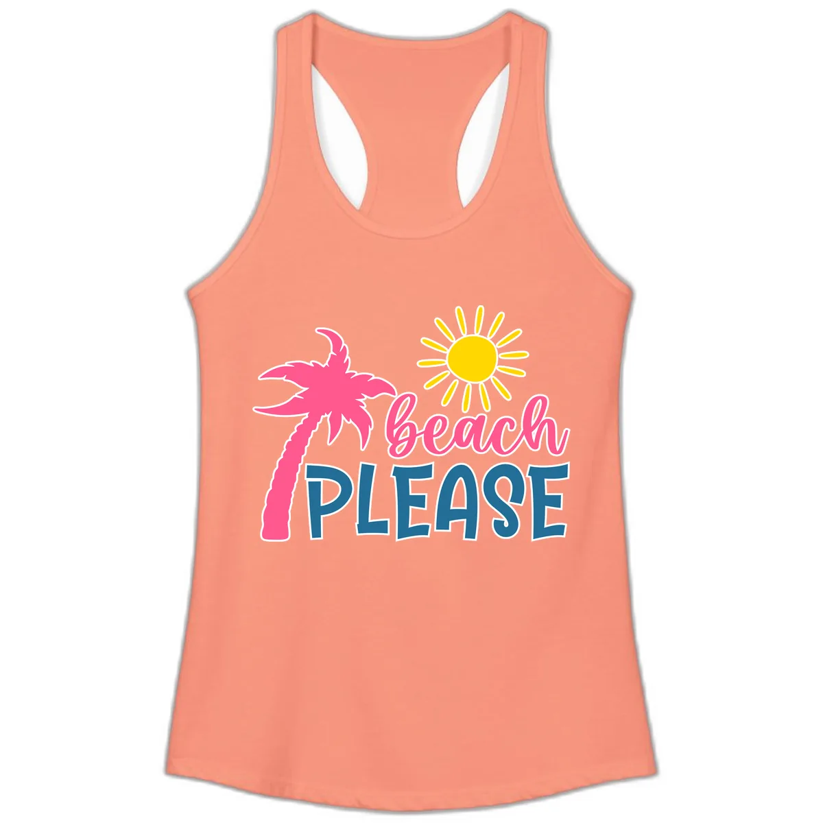 Beach Please Palm Sun Ladies Tank in Solid Light Orange