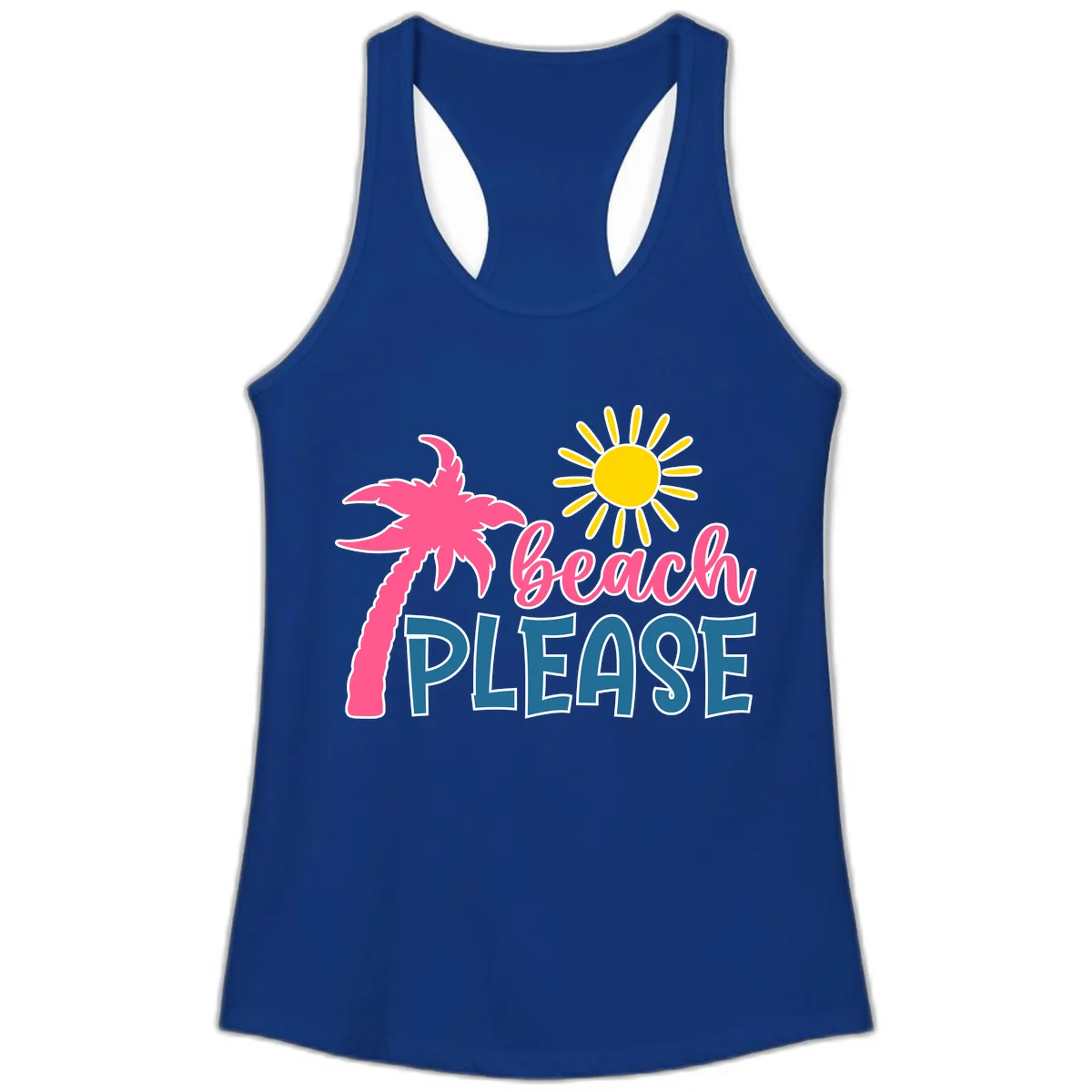 Beach Please Palm Sun Ladies Tank in Solid Royal