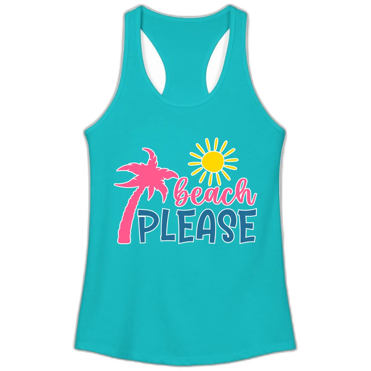 Beach Please Palm Sun Ladies Tank in Tahiti Blue