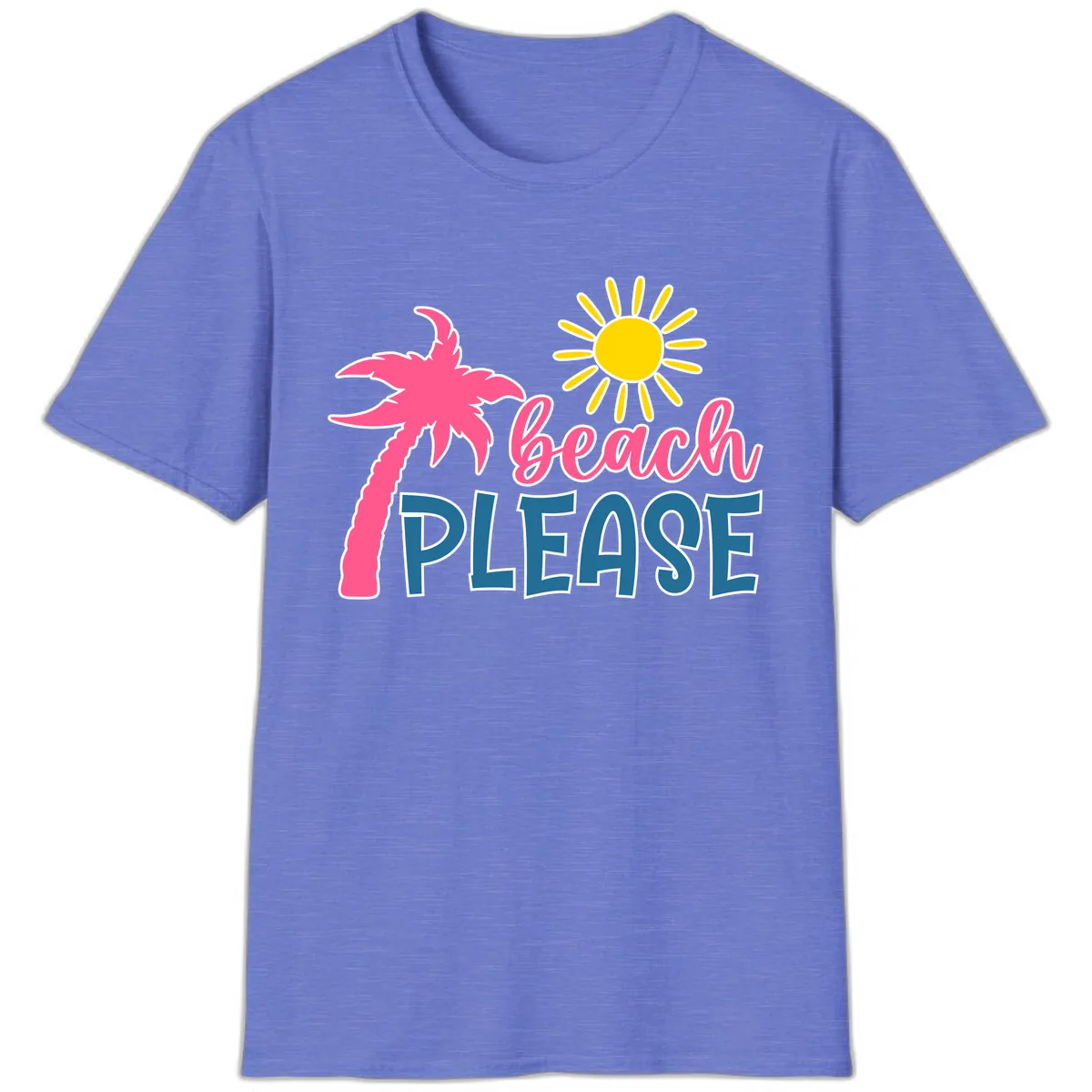 Beach Please Palm Sun T-Shirt in Heather Royal