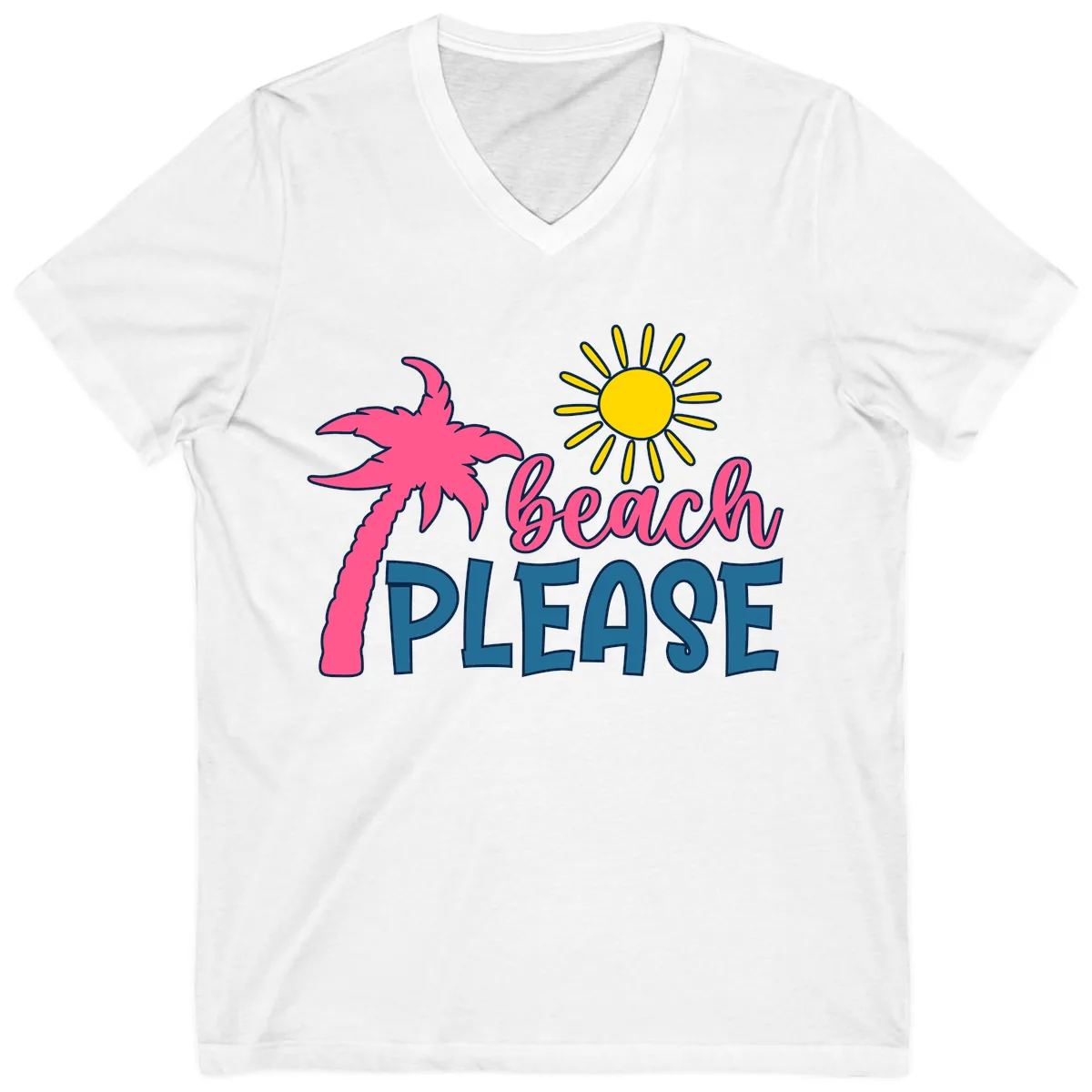 Beach Please Palm Sun V-Neck in White