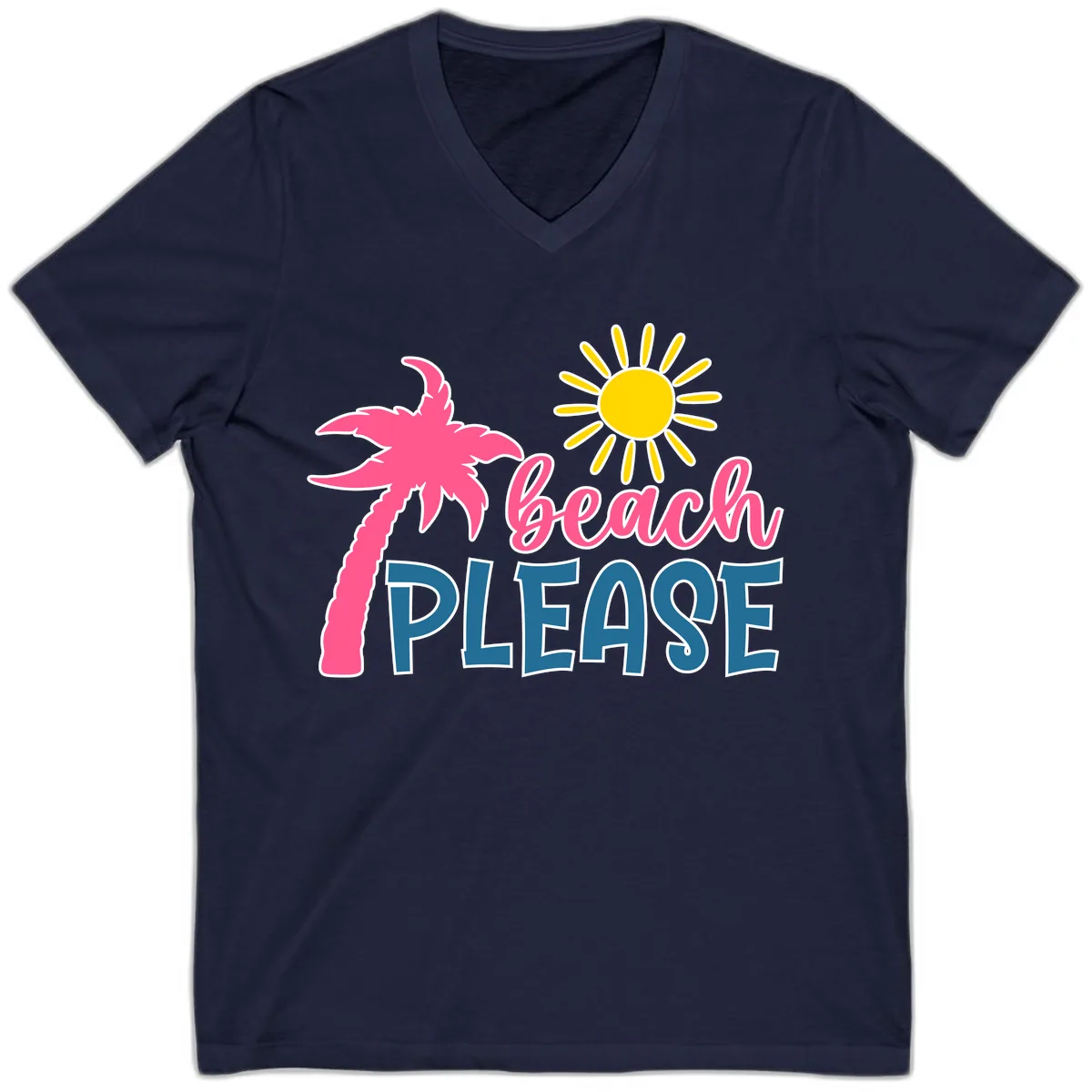Beach Please Palm Sun V-Neck in Navy