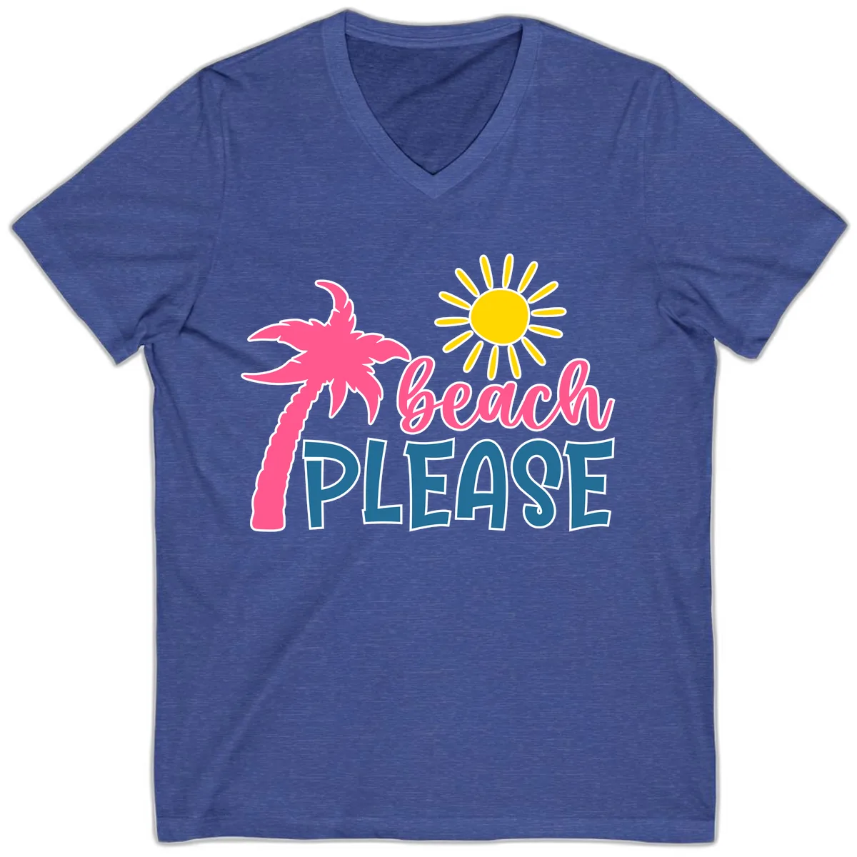 Beach Please Palm Sun V-Neck in Heather True Royal
