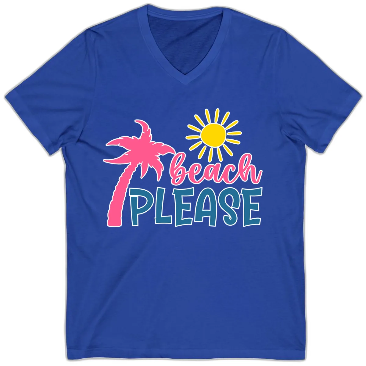 Beach Please Palm Sun V-Neck in True Royal