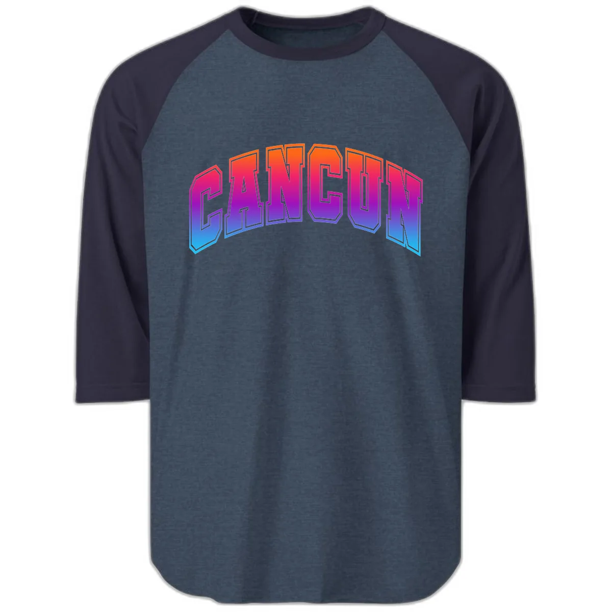 Neon Cruise Retro Vibes Raglan 3/4 in Heather Denim Navy