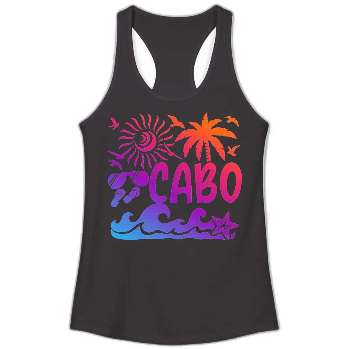 Cabo Tropical Paradise Vibes Ladies Tank in Black