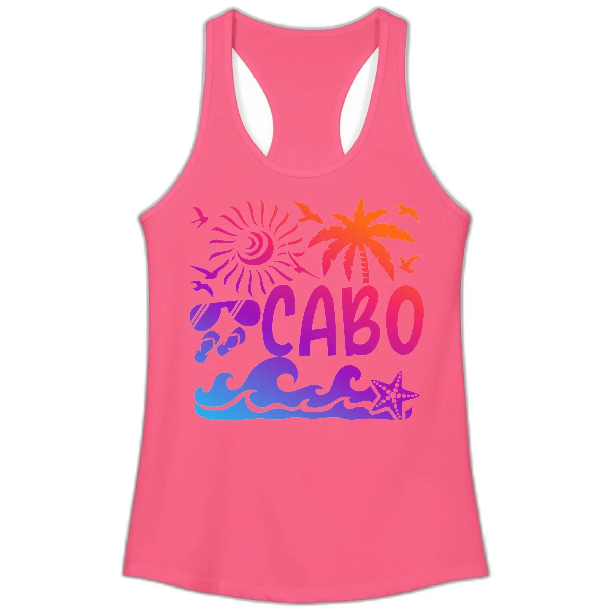Cabo Tropical Paradise Vibes Ladies Tank in Solid Hot Pink