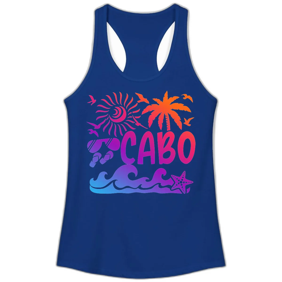 Cabo Tropical Paradise Vibes Ladies Tank in Solid Royal