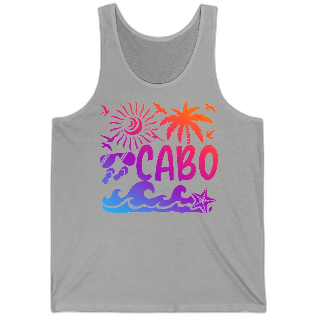 Cabo Tropical Paradise Vibes Tank in Athletic Heather