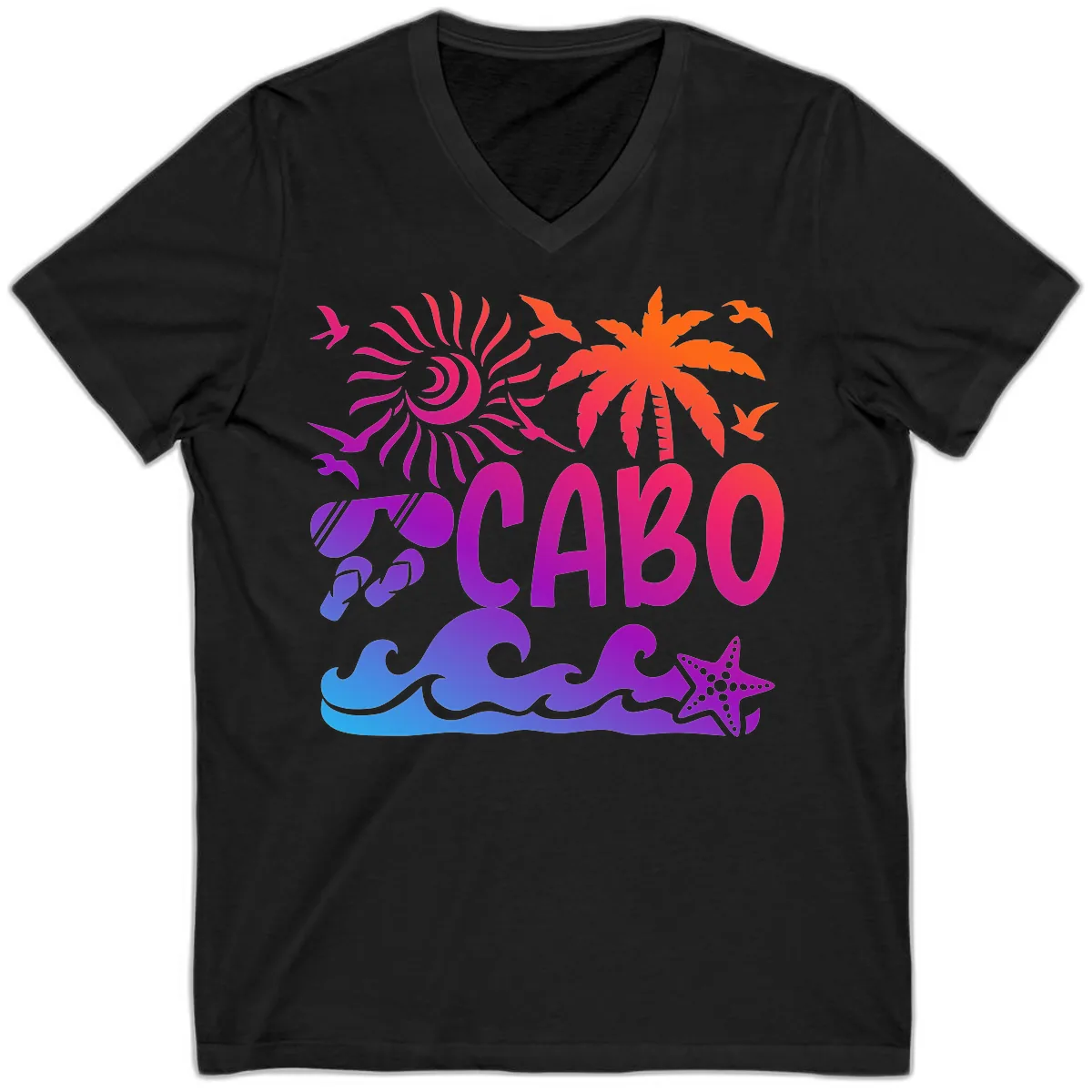 Cabo Tropical Paradise Vibes V-Neck in Black