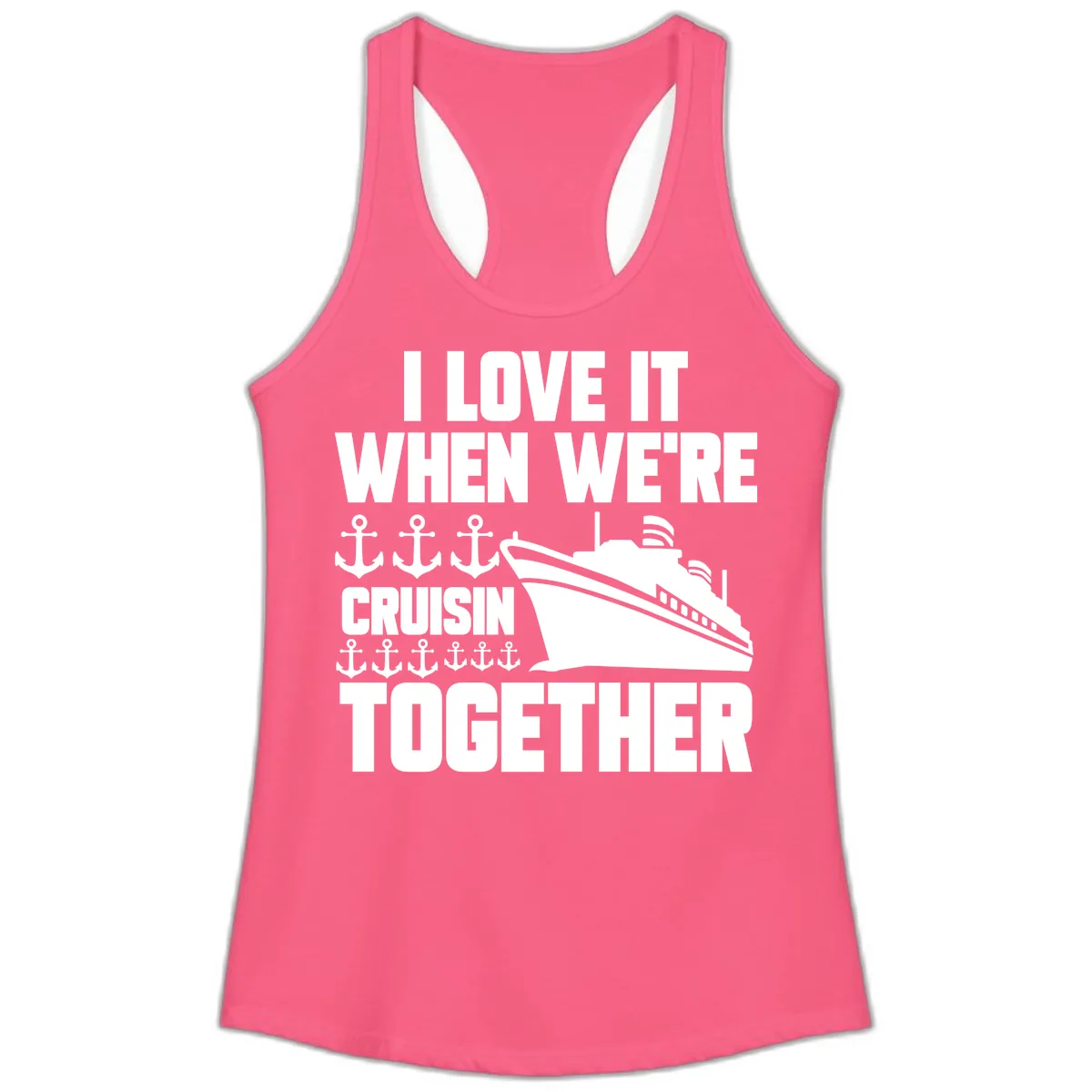 Cruisin' Anchors Together Ladies Tank in Solid Hot Pink