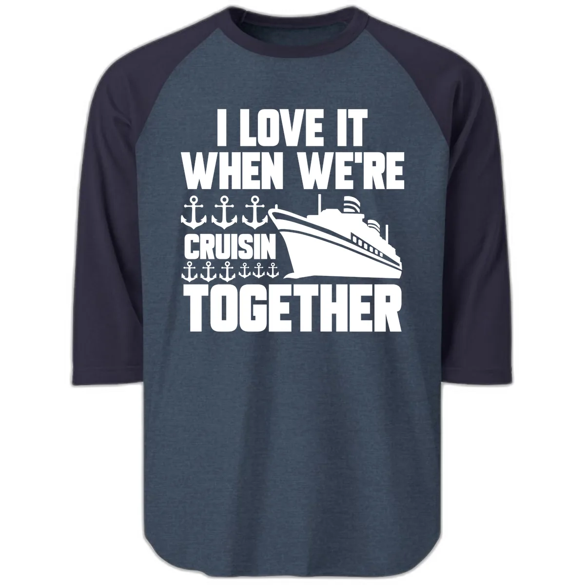 Cruisin' Anchors Together Raglan 3/4 in Heather Denim Navy