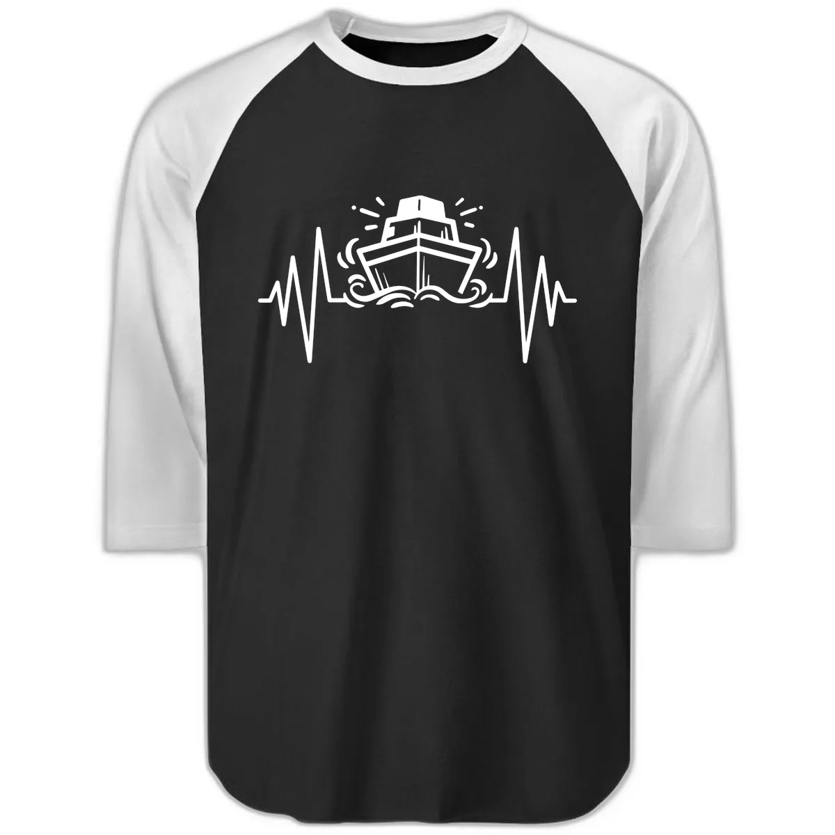 Cruise Ship Heartbeat Raglan 3/4 in Black White