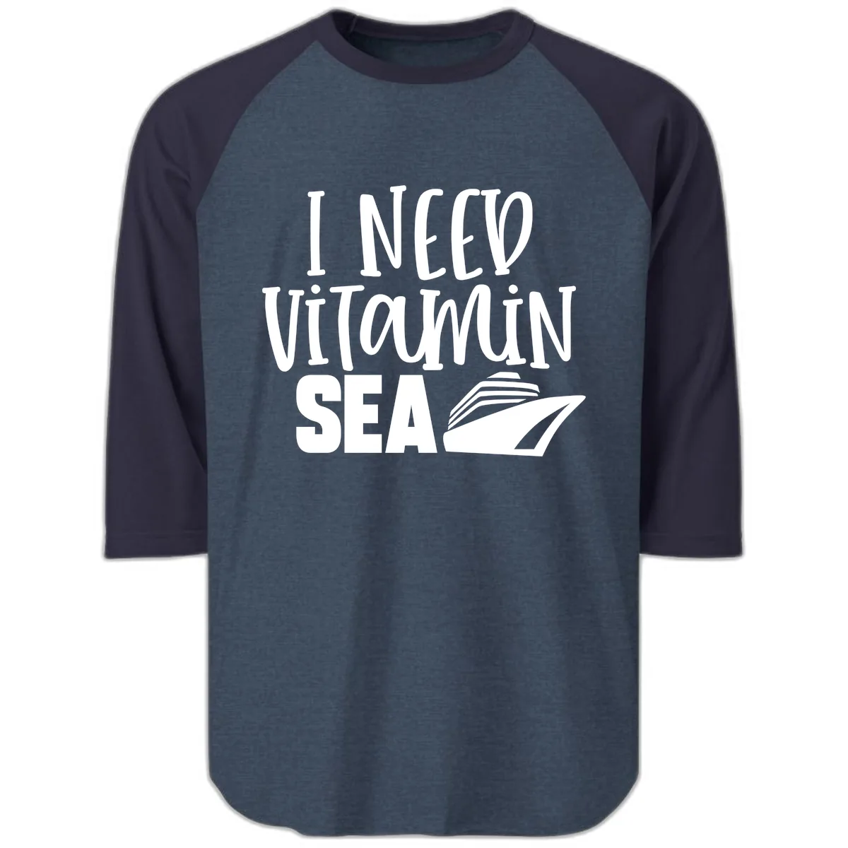 I Need Vitamin Sea Raglan 3/4 in Heather Denim Navy