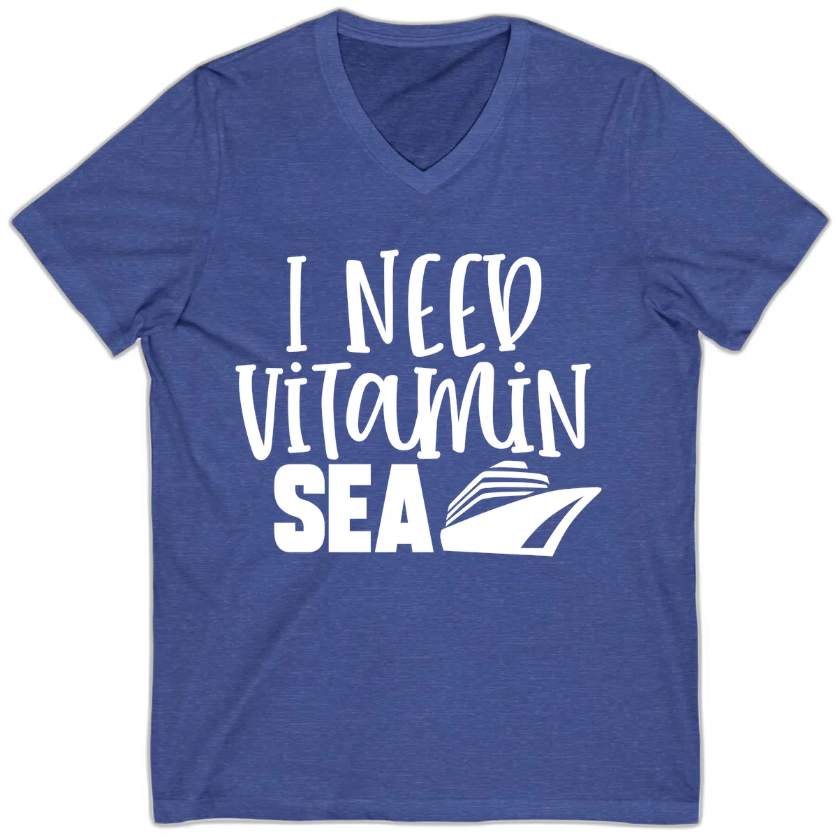 I Need Vitamin Sea V-Neck in Heather True Royal