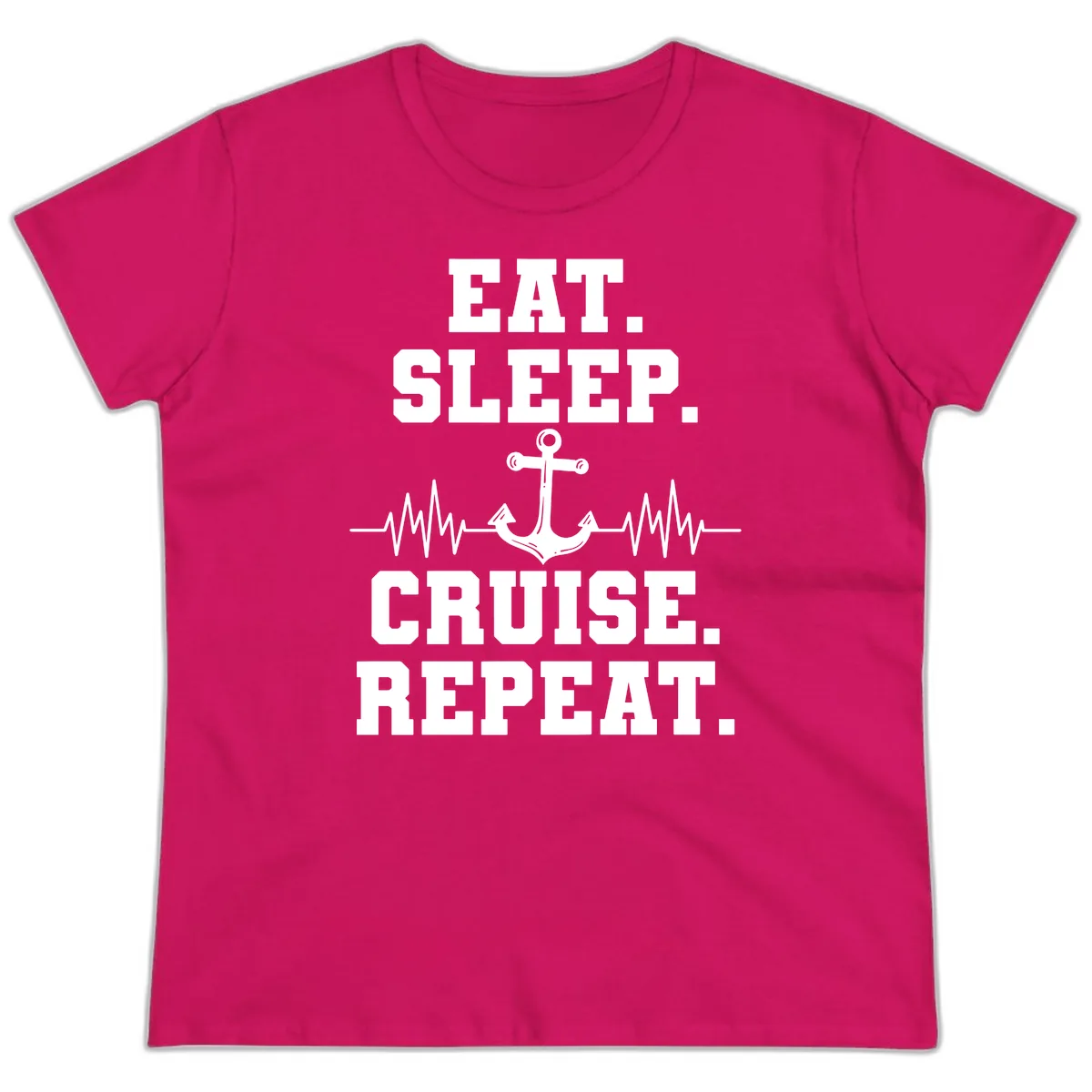 Eat Sleep Cruise Repeat Ladies Tee in Heliconia